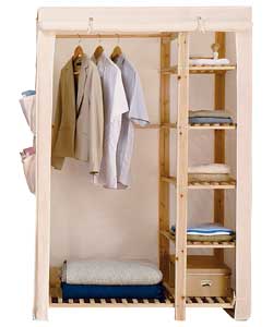 Unbranded Polycotton and Wood Double Wardrobe - Cream