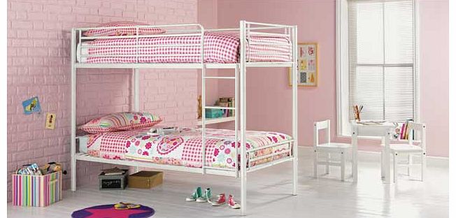 This Samuel shorty white bunk with Bibby mattress is a great option when you are trying to maximise space in a bedroom. These metal bunk beds are perfect when you have two young children sharing a bedroom. or if your child loves having sleepovers. Th
