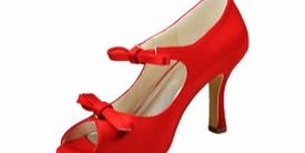 Unbranded Satin Spool Heel Pumps Womens Shoes White Red