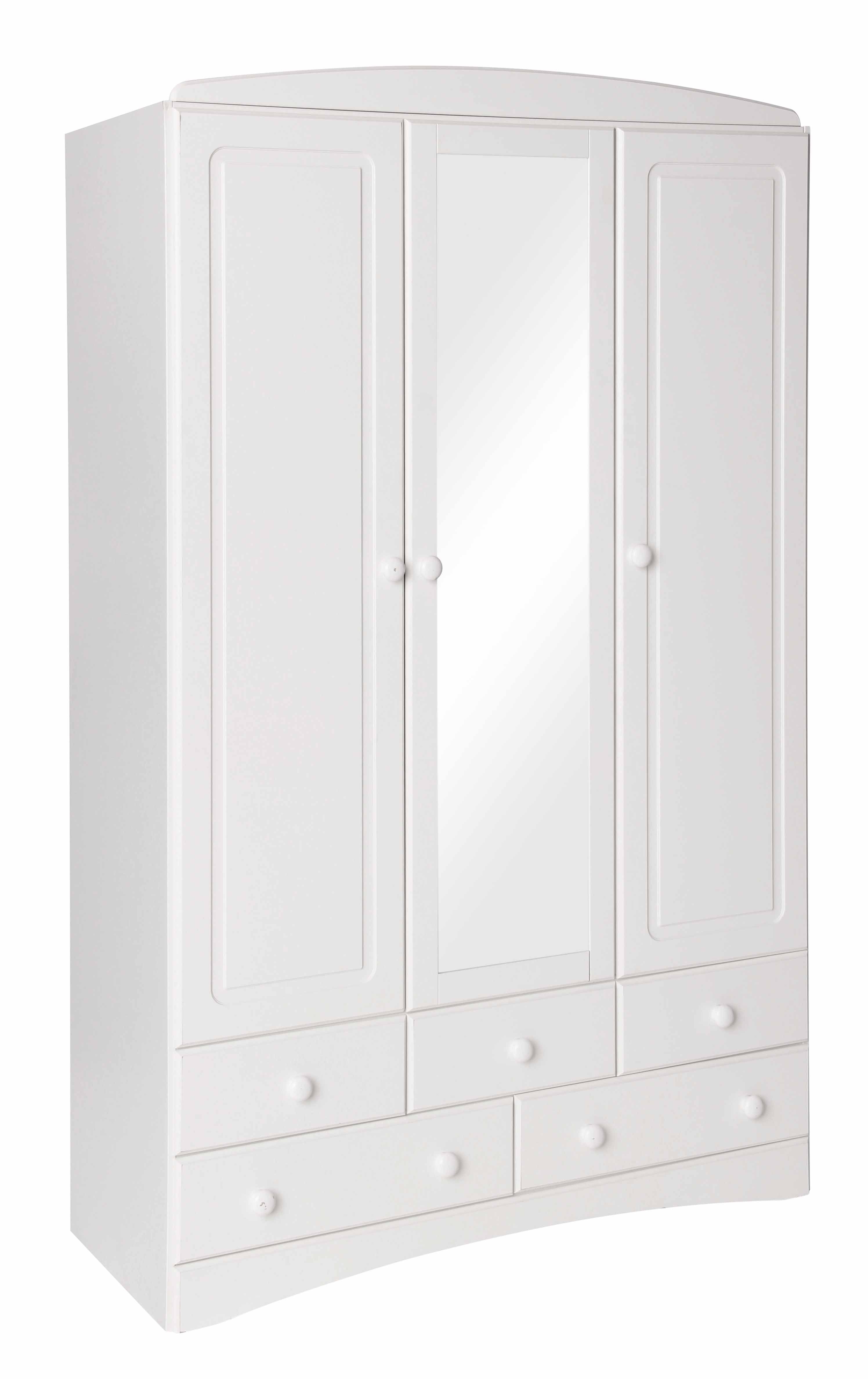 Unbranded Scandi White 3 Door 5 Drawer Wardrobe with Mirror