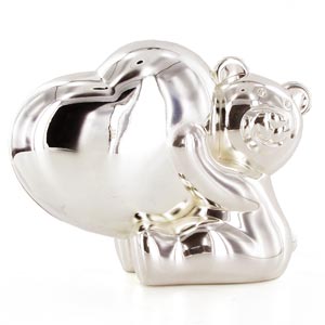 Unbranded Teddy Bear with Love Heart Silver Plated Money Box