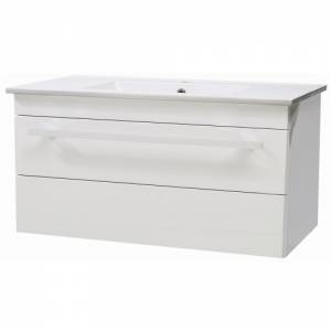 Unbranded White Gloss 800mm Wall Mounted Basin and Cabinet