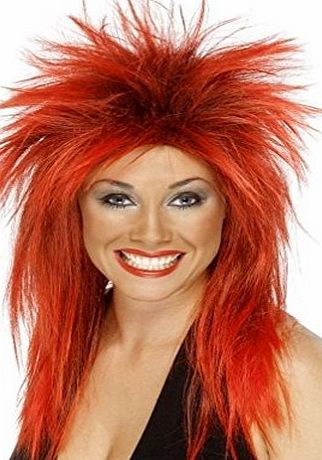 Uwant Fashion Costumes Uwant Fashion Rock Diva Ladies Fancy Dress Punk Wig 1980S 80S Accessory Bright Red