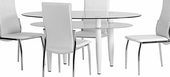 ValuFurniture Berkley Dining Set in Clear Glass/White Faux Leather