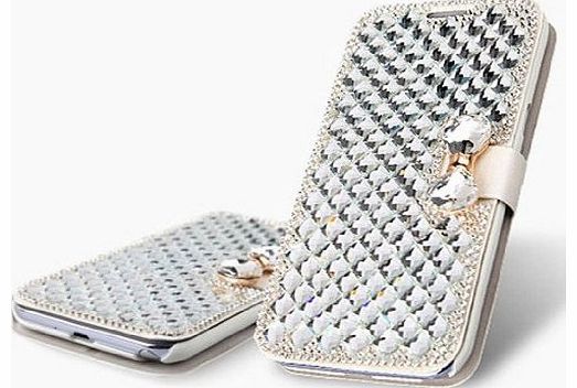 Vandot 1X For Apple iPhone 4 4G 4S Diamond Rhinestone Bling Leather Flip Wallet Case Cover Glitter Book ID Card Case with Tie Bow - White