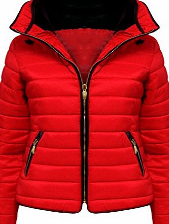 Vanilla Inc New Ladies Womens Quilted Jacket Puffer Bubble Fur Collar Winter Jacket Coat Top Red L/12