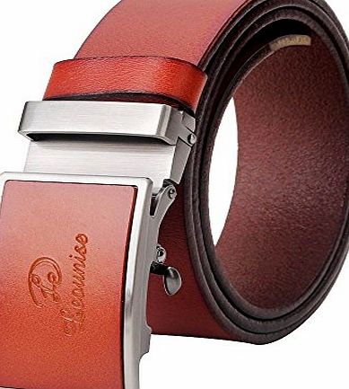 VBIGER  Mens Leisurable Leather Male Belt with Automatic Belt (49.2 inches, Reddish Brown)
