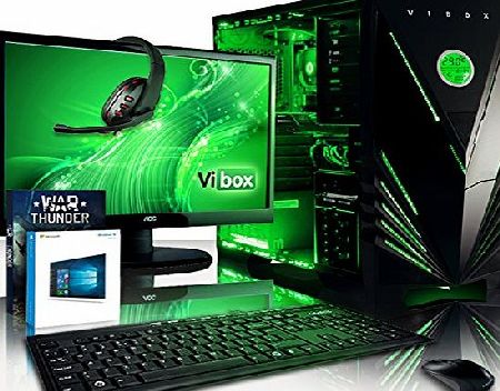 Vibox  Warship Package 13 Gaming PC - 3.9GHz Intel i5 Quad Core CPU, GTX 1050 Ti GPU, Advanced, Desktop Computer with Game Bundle, 22`` Monitor, Headset, Keyboard amp; Mouse, Windows 10 OS, Green Inter