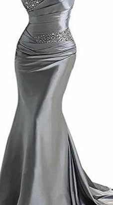 Vickyben Womens Silver Strapless Beaded ruched Mermaid Evening Dress Prom Dress Bridesmaid Dress Ball Gown