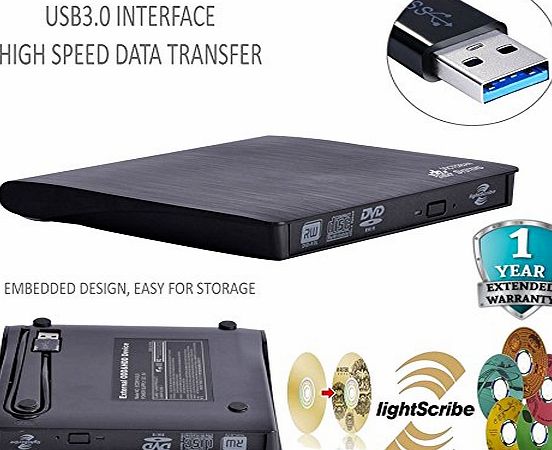 Victorian Systems New USB 3.0 Portable Slim External DVD RW CD RW LIGHTSCRIBE Burner drive Labelflash Burner Writer Copier Reader Rewritable optical drive DVD Drive for all Netbook / PC / Laptop / and Mac - Victorian S