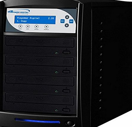 Vinpower Digital CD/DVD High-Speed duplicator, standalone, with 4 Sony AD5280S-CB-PLUS target drives, 500GB HDD, all formats, M-Disc, supports CopyProtection, black
