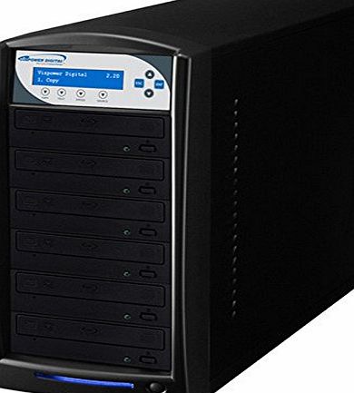 Vinpower Digital CD/DVD High-Speed duplicator, standalone, with 6 Sony AD5280S-CB target drives, 500GB HDD, all formats, M-Disc, supports CopyProtection, black