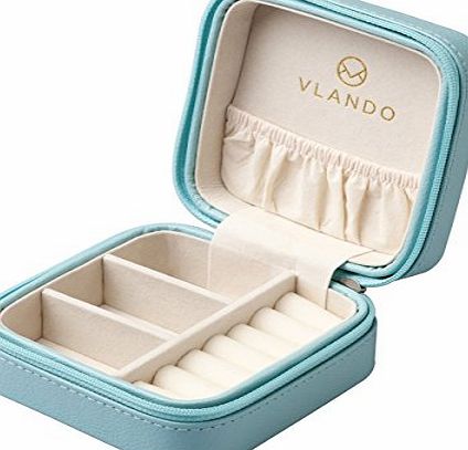 Vlando Small Faux Leather Travel Jewellery Box Jewellery Organiser Display Storage Case for Rings Earrings Necklace Birthday Gift Party Gift (Blue)