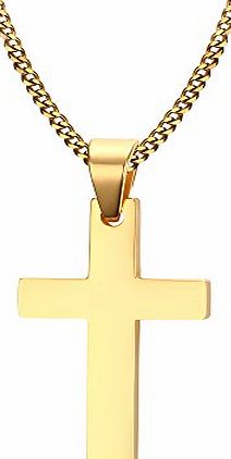 Vnox Mens Stainless Steel Simple Plain Cross Pendant Necklace with 60cm Cuban Chain Gold