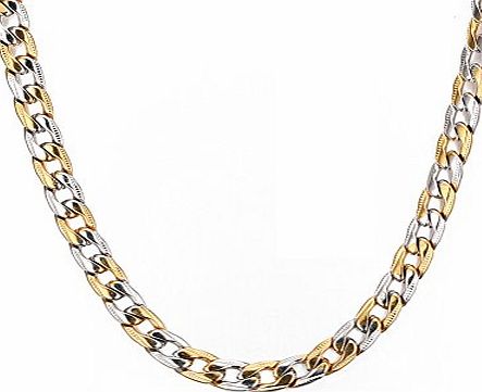 Vnox Stainless Steel Two Tone Engraving Edge Curb Chain Necklace for Men 7.0mm,24 Inches