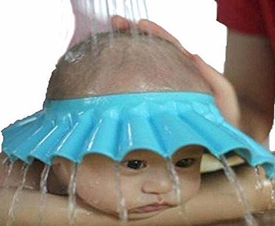 Voberry 1Pcs Cute Adjustable Baby Shampoo Shower Bathing Bath Protect Adjust Soft Cap Hat New (Blue)