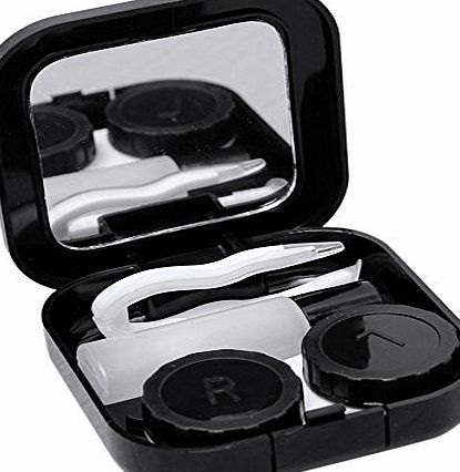 Vococal Mini Travel Square Shape Contact Lens Case Box Container Holder with Tiny Mirror Tweezers Applicator and Solution Bottle Black
