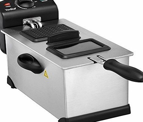 VonShef 3 Litre Stainless Steel Deep Fat Fryer with Viewing Window - Non-Stick, Easy Clean - Free 2 Year Warranty