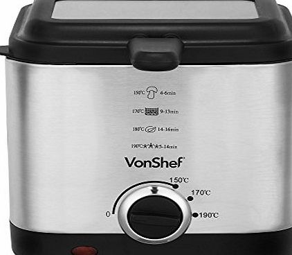 VonShef Compact 1.5L Stainless Steel Deep Fat Fryer with Observation Window - Easy Clean - Free 2 Year Warranty