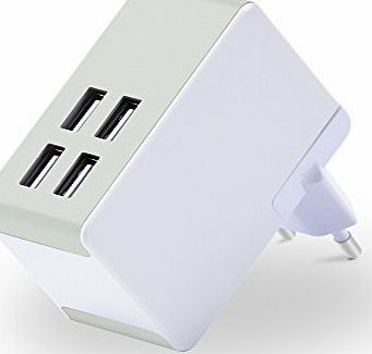 VTOP USB Charger 4 Port Wall Charger AC Power Adapter - 40W/5V 8A Charging Ports Rapid Mains Charger Plug Adapter Wall Charger(White)