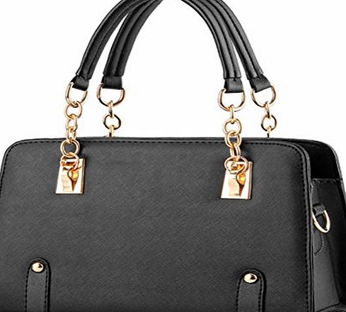 vusum  Womens Leather Handbag Zipper Hobo Satchel Toe Shoulder Bag Black