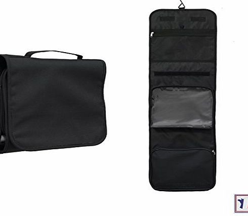 Walden Travel hanging wash bag by Walden. Open, compact mens/womens/kids black toiletry bag with sturdy hook and zip and detachable transparent compartment. Fits for travel essentials and accessories.