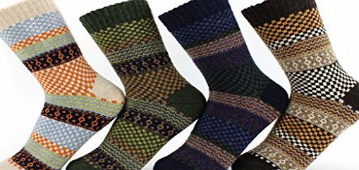 Waymoda Unisex 4 Pairs Vintage Fairisle Pattern Woolen Stocking, Classic Assorted Colors Victorian Knitted Jacquard Thick Thermal Calf Stocking Filler Boot Socks,Women/Men/Boys/Girls UK 2-7/EUR 34-40