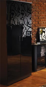 Welcome Furniture Emmeline High Gloss 2 Door Wardrobe in Black