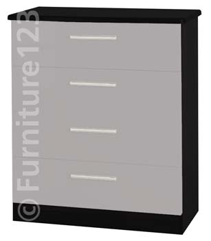 Welcome Furniture Hatherley Small 4 Drawer Chest in Black and Steel