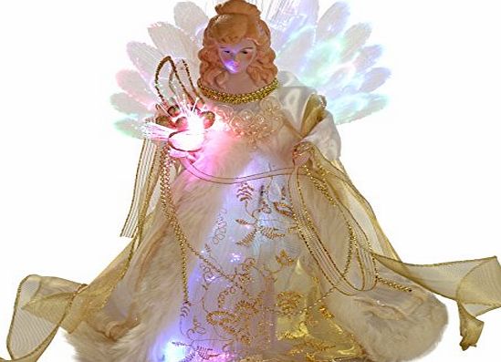 WeRChristmas Fibre Optic Christmas Tree Topper Angel, 30 cm - Cream/Gold