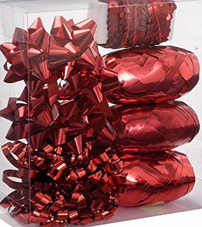 WeRChristmas Gift Wrapping Set with Decorative Bows and Ribbons, 11-Piece - Red