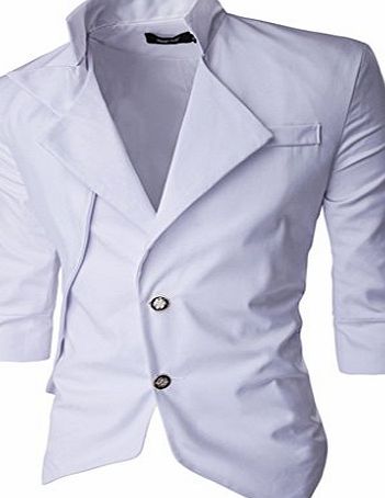 WHATLEES  Men asymmetric Super Tight Blazer jacket JACKETS B169-White-XL