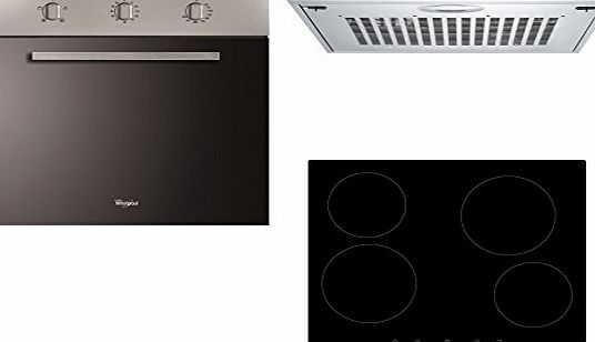 Whirlpool AKP490IX Electric 60cm Built-in Fan Oven, Touch Control Ceramic Hob amp; Stainless Steel Standard Visor Cooker Hood Bundle