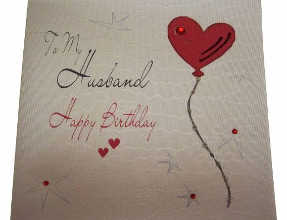  WB194 Heart Balloon To My Husband Happy Birthday Handmade Birthday Card, White