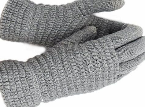 WITERY Winter Touch Screen Knitted Gloves - Thick Warm Wool Windproof Gloves Cold Proof Thermal Mittens - Ideal for Dress Driving Cycling Motorcycle Camping etc Light Gray