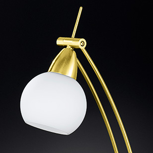 Bolton Modern Low Energy Table Lamp With A Matt Brass Base And White Glass Shade