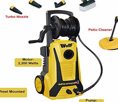 Wolf Blaster Max 2 Pro Power Pressure Washer 2200 Watt 165BAR Pump With New Click and Connect System Plus Accessories Including Patio Cleaner, Car Brush and 5 Metre High Pressure Hose