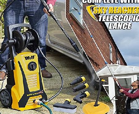 Wolf Sky Blaster MAX PRO 165BAR Pump 240v 2200w Power Pressure Washer with New Click and Connect System PLUS 4M Sky Reacher Lance Kit Supplied with Accessories and Patio Cleaner