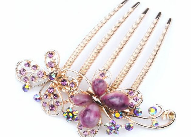 TM) Vintage Style Noble and Elegant Luxury Multi Color Rhinestone Butterfly Insert Comb Hair Clip-Purple With Womdee Accessory Necklace