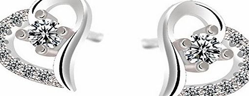 Wonvin Womens 925 Sterling Silver Heart Studs Earrings with Diamond Cubic Zirconia Crystal Earrings