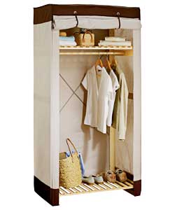 Wooden Frame Single Fabric Wardrobe - Mink and