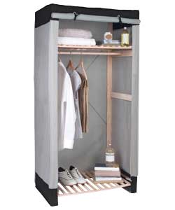 Wooden Frame Wardrobe with Shelf - Grey and Black