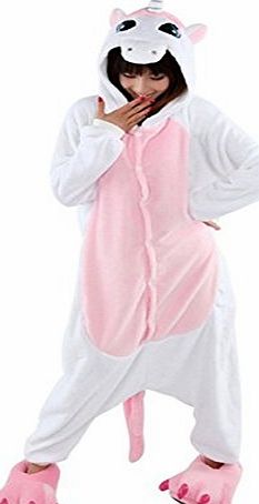 WOWcosplay New Womens Adult Pajamas Ladies Unisex Fleece Animal Onesies Kigurumi Novelty Pyjamas Nightwear Costumes Halloween(Pink Unicorn,Medium)