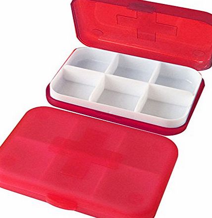 www.hobbyplus.co.uk Small Mini Pill Box with Lid, Medicine Tablets Storage Organiser Plastic Case (6 slots, Red)