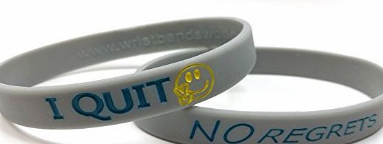 www.wristbandsforyou.com 2x NO REGRETS, I QUIT smoking AWARENESS Wristband Bracelets cool grey silicone (Standard8``(fits most))