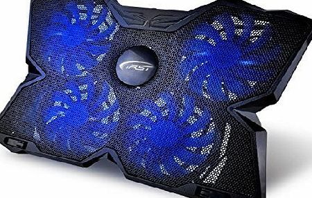 XFH Laptop Cooling Pad 4 Fast Quiet Blue LED Fans at 1200RPM 75.35CFM Cooler Mat with Dual USB Ports and Adjustable Height Lightweight Black Notebook Cooler Fits 15.6inch-17inch