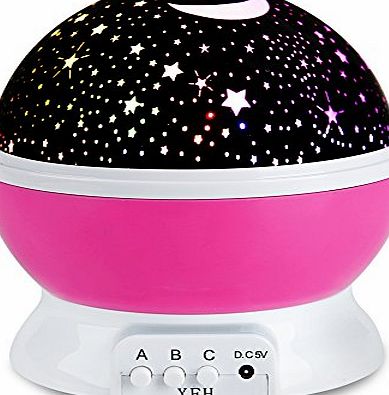 XFH LED Baby Night Lights Projector Stars Lighting Lamp For Children Kids Romantic Projector, Rotation Night Projection Lamp Pink Rotating 3 Modes