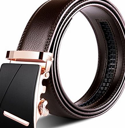 Xhtang  Fashion Mens Ratchet Belt Automatic Buckle Full Grain Genuine Leather 35mm Wide S