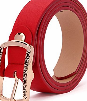 XIANGUO Womens Leather Belt with Printed Buckle Fashion Waist Leather Belt New Style Leather Belt in Black and Red