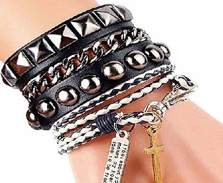 Y-blue New Design Womens Mens Wrap Rivets Leather Bracelet Press Stud Dads Day Gift 8 Color Black White